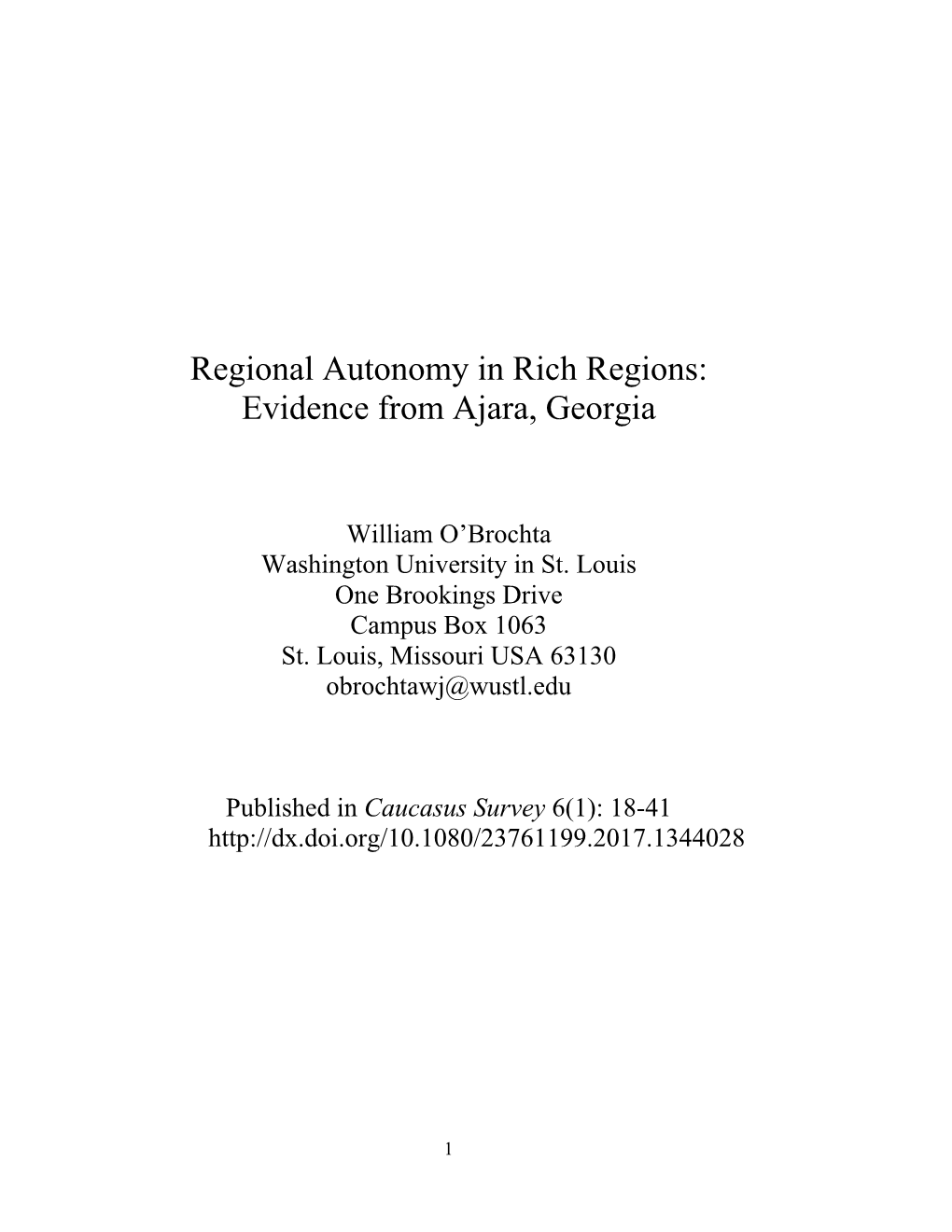 Regional Autonomy in Rich Regions: Evidence from Ajara, Georgia