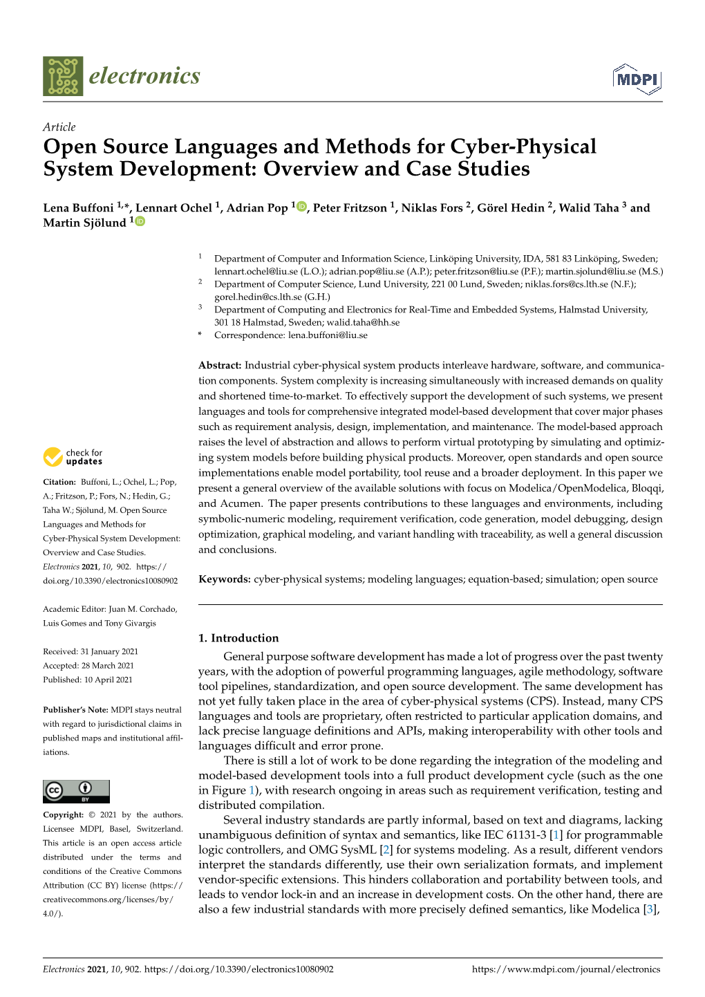 Open Source Languages and Methods for Cyber-Physical System Development: Overview and Case Studies