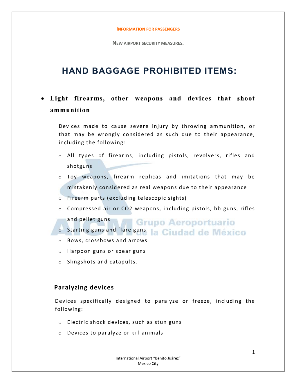 Hand Baggage Prohibited Items