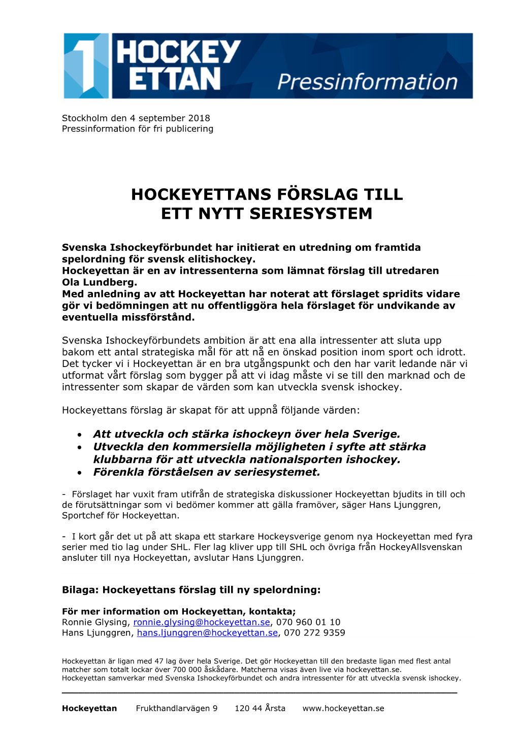 Hockeyettans Förslag Till Ett Nytt Seriesystem