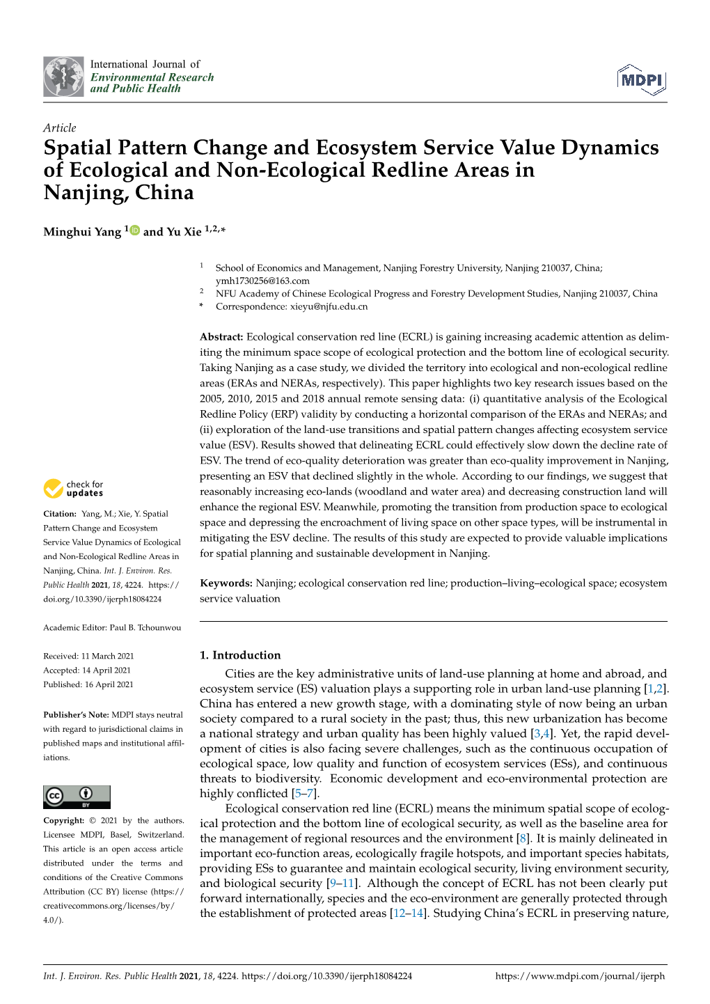 Spatial Pattern Change and Ecosystem Service Value Dynamics of Ecological and Non-Ecological Redline Areas in Nanjing, China