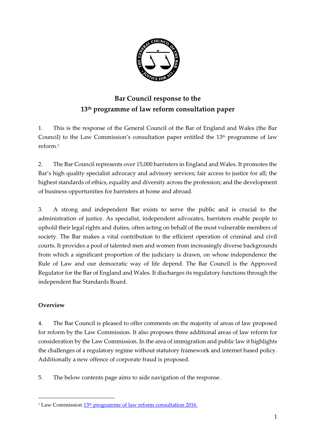 Bar Council Response to the 13Th Programme of Law Reform Consultation Paper