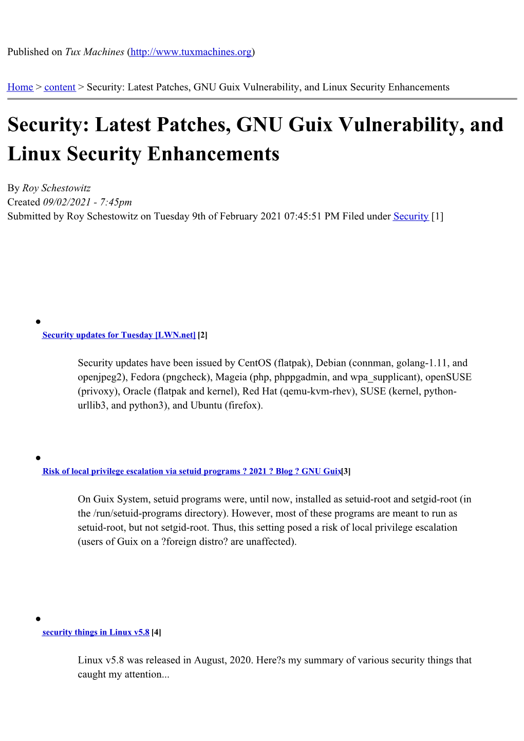 Latest Patches, GNU Guix Vulnerability, and Linux Security Enhancements