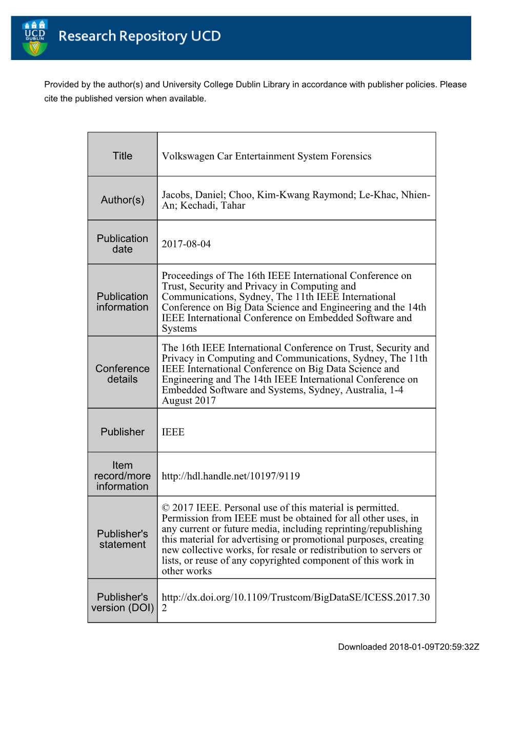 Title Volkswagen Car Entertainment System Forensics Author(S)