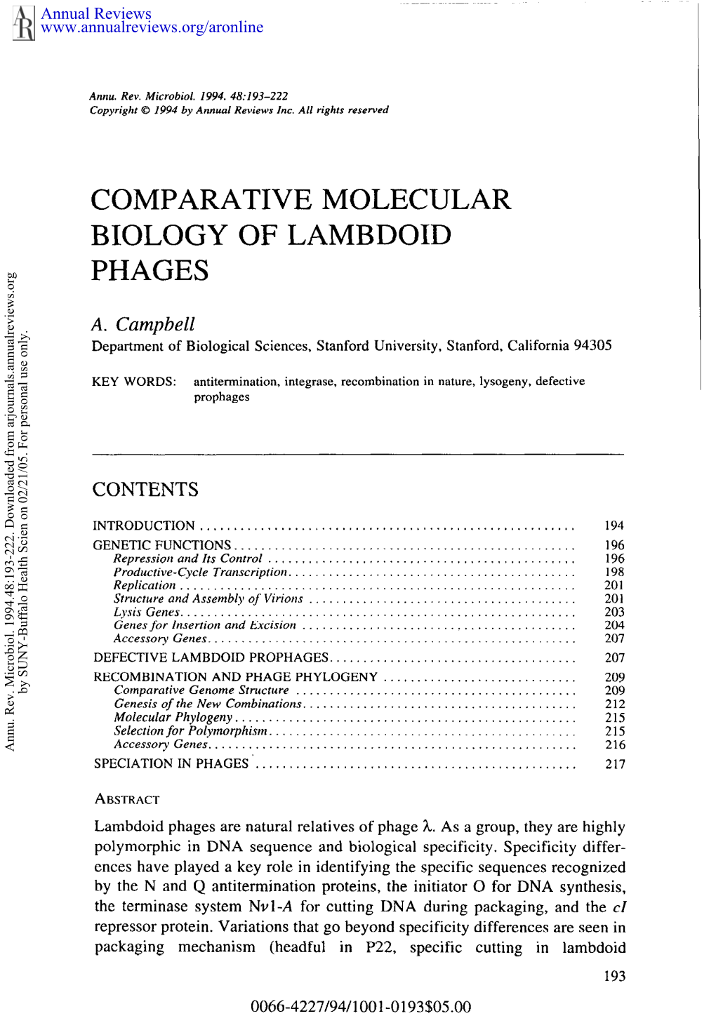 Comparative Molecular Biology of Lambdoid Phages