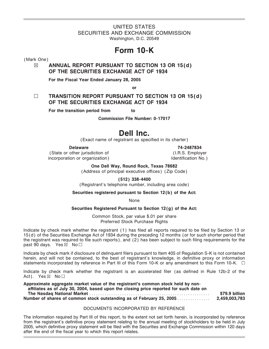 Form 10-K Dell Inc