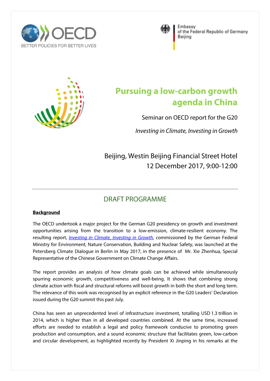 Pursuing a Low-Carbon Growth Agenda in China