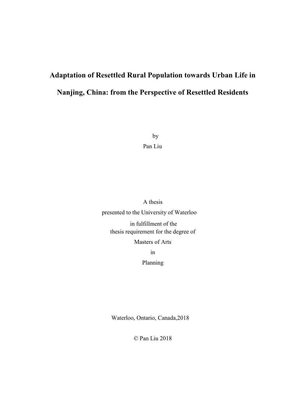 Adaptation of Resettled Rural Population Towards Urban Life In