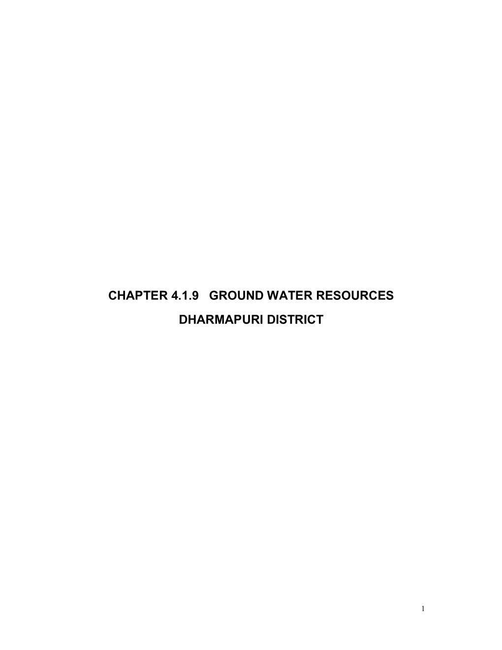 Chapter 4.1.9 Ground Water Resources Dharmapuri District