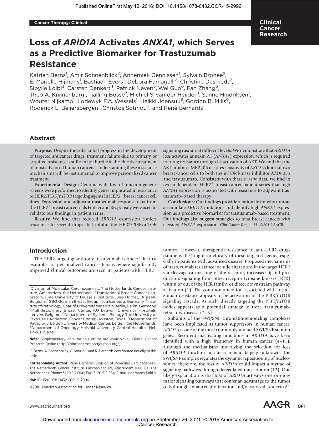 Loss of ARID1A Activates ANXA1, Which Serves As a Predictive