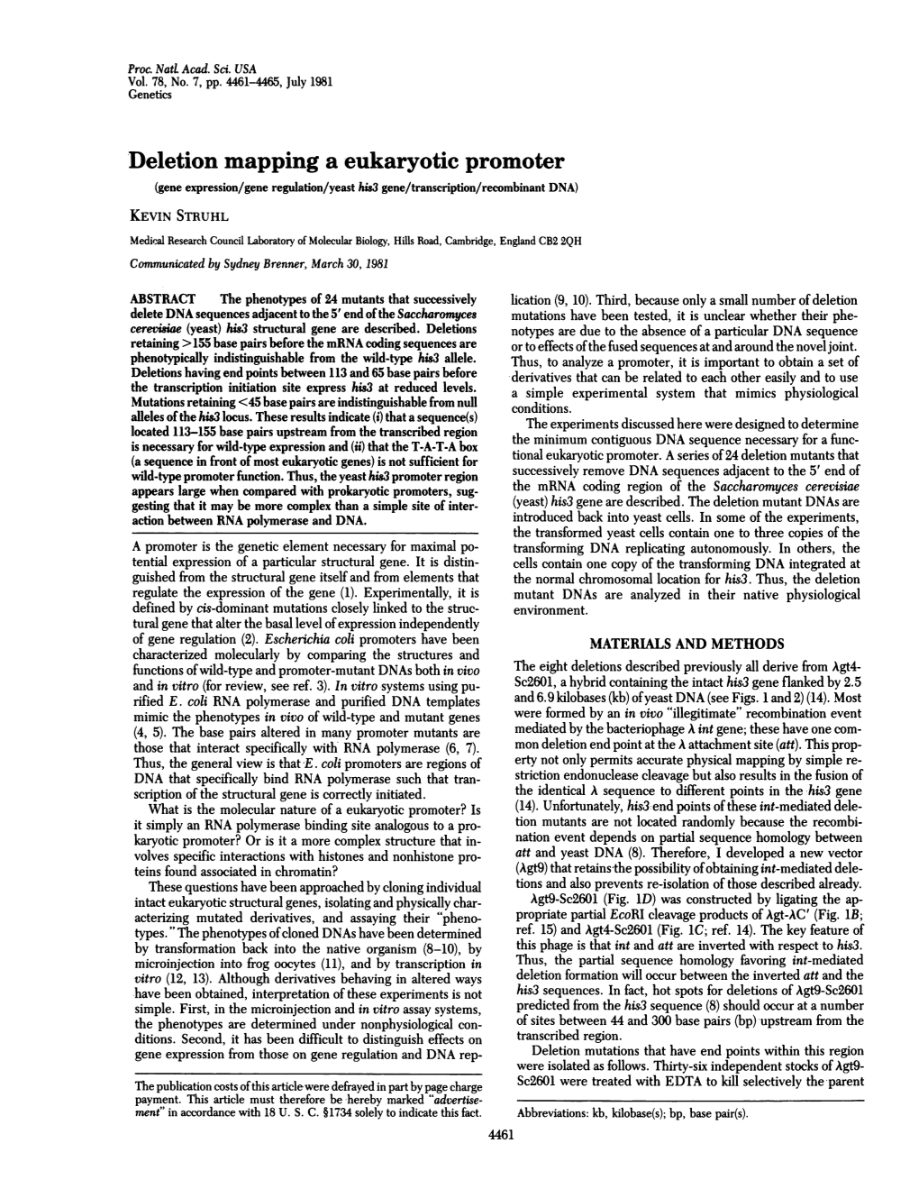 Deletion Mapping a Eukaryotic Promoter