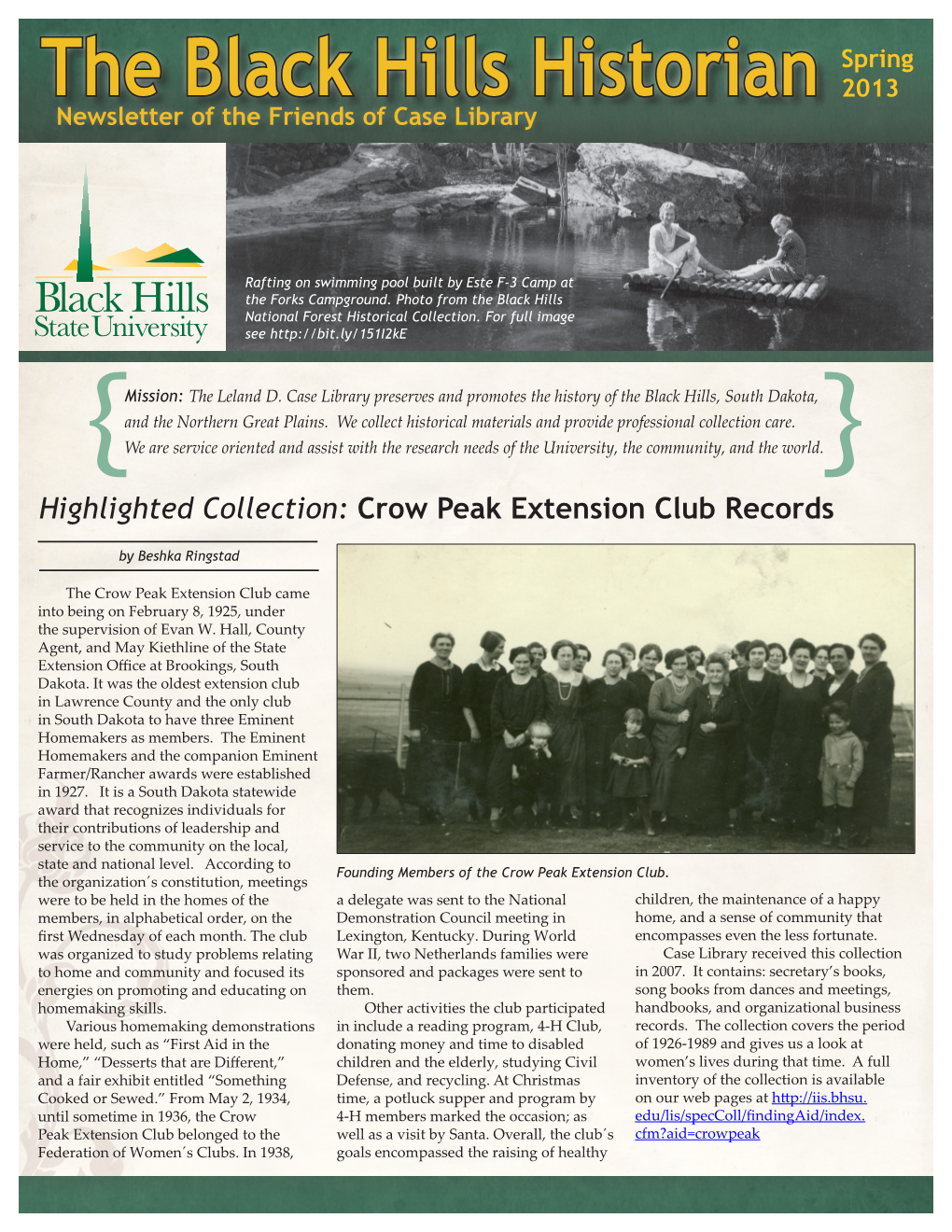 The Black Hills Historian 2013 Newsletter of the Friends of Case Library