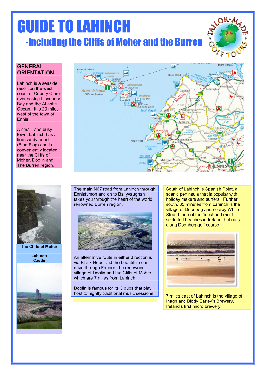 GUIDE to LAHINCH -Including the Cliffs of Moher and the Burren