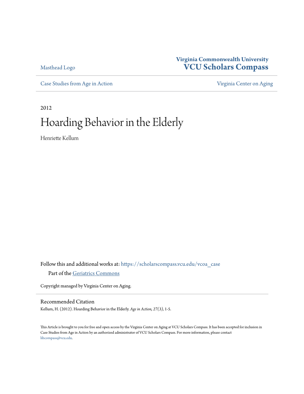 Hoarding Behavior in the Elderly Henriette Kellum