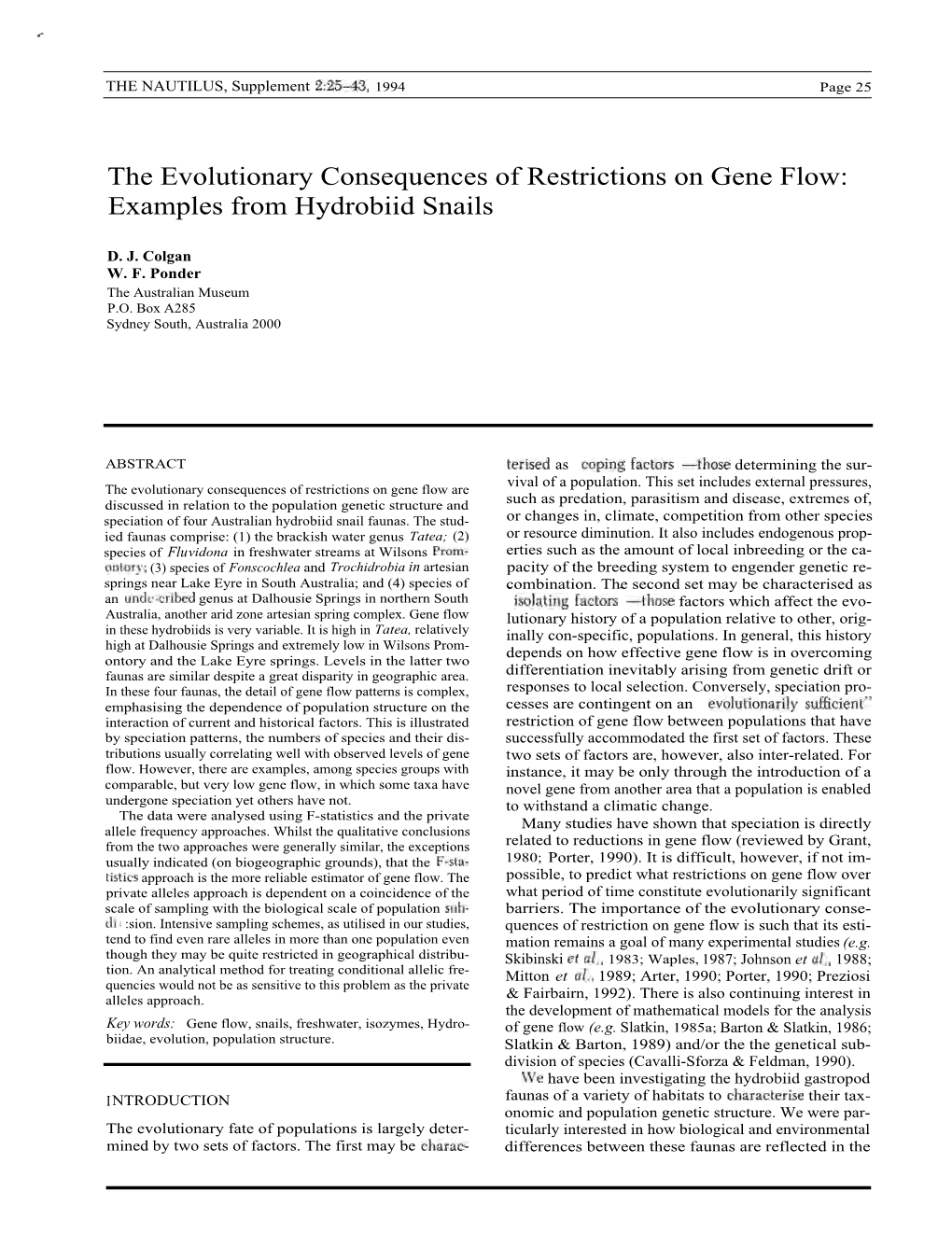 The Evolutionary Consequences of Restrictions on Gene Flow: Examples from Hydrobiid Snails