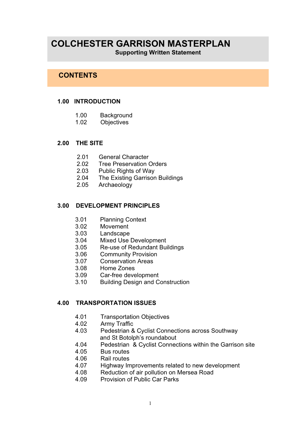 COLCHESTER GARRISON MASTERPLAN Supporting Written Statement