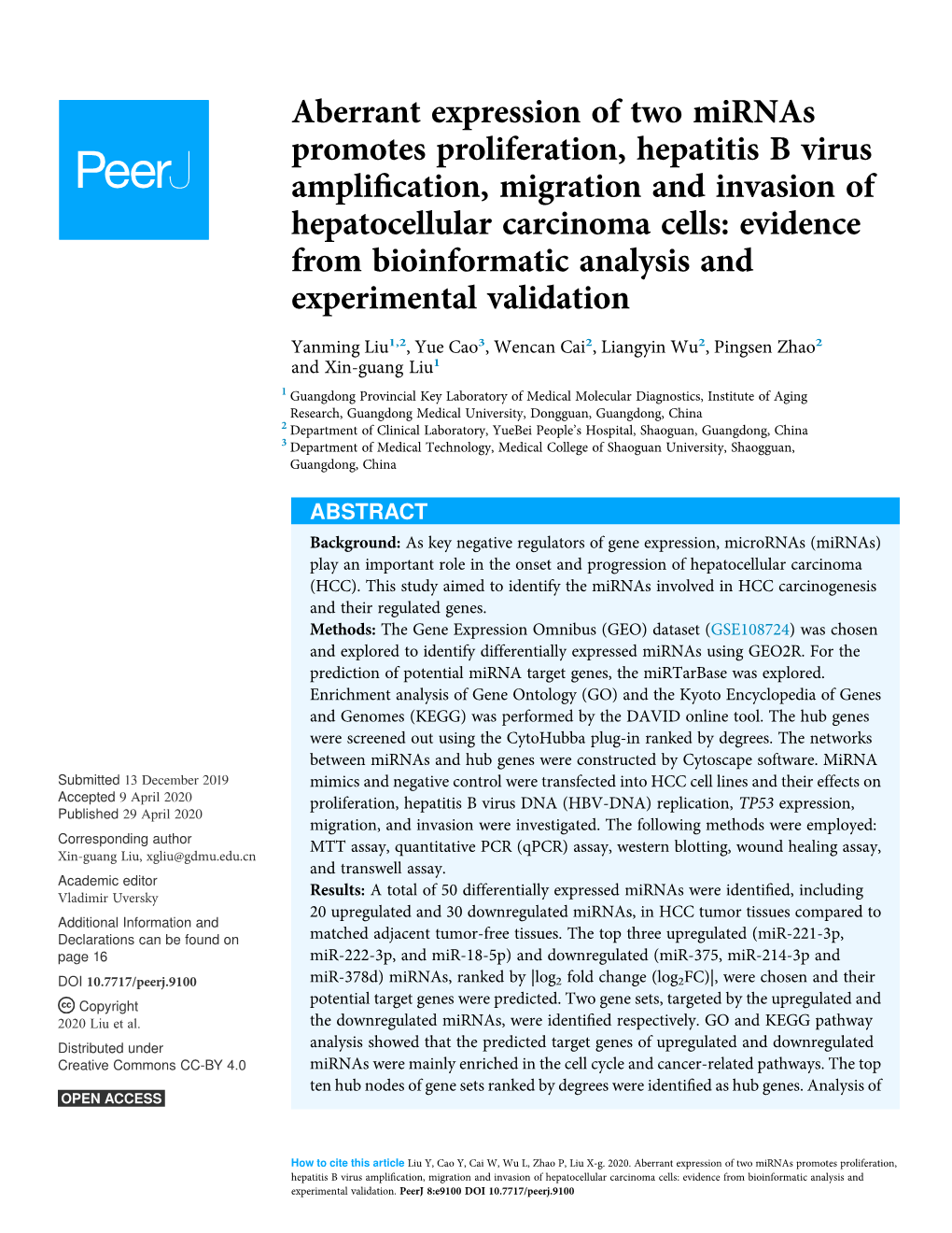 Aberrant Expression of Two Mirnas Promotes Proliferation, Hepatitis B Virus Amplification, Migration and Invasion of Hepatocellu