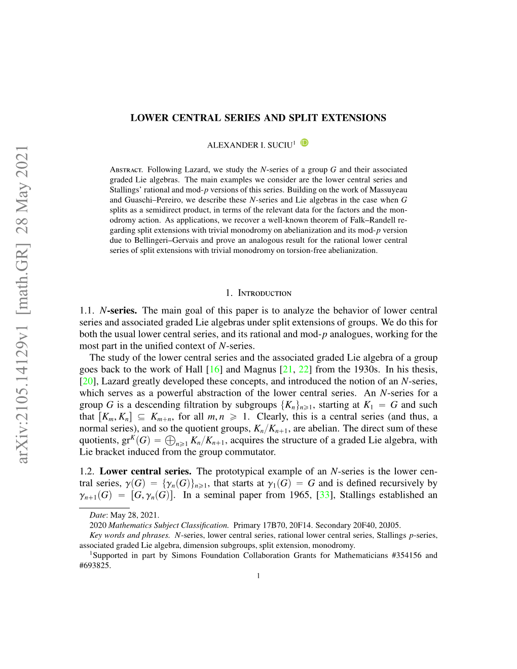 Arxiv:2105.14129V1 [Math.GR] 28 May 2021 Γ Rlseries, Tral That 1.2