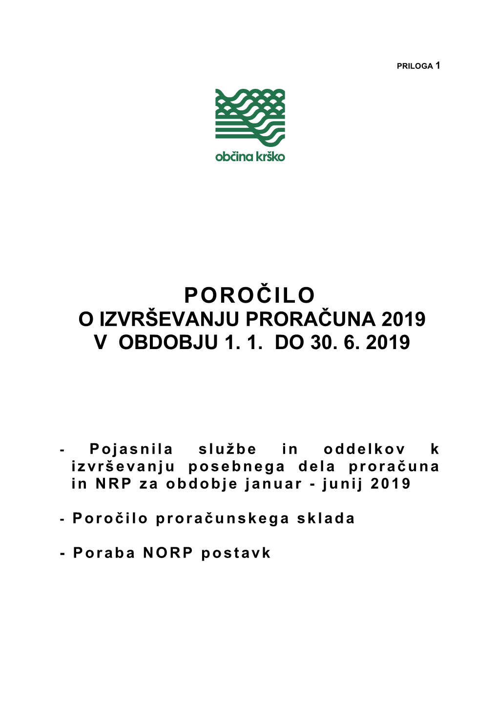 Poročilo O Izvrševanju Proračuna 2019 V Obdobju 1