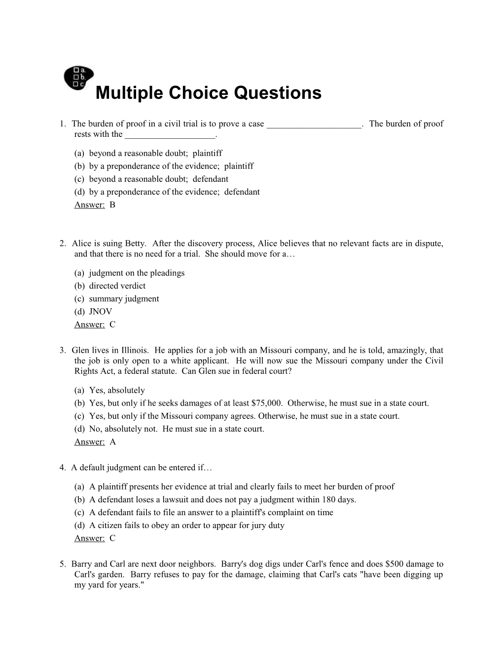 Multiple Choice Questions s11