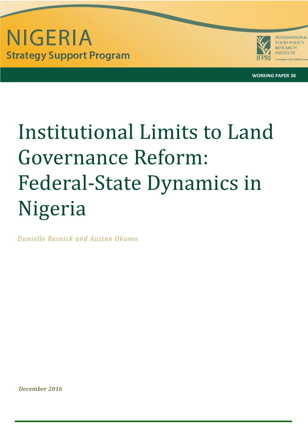Institutional Limits to Land Governance Reform: Federal-State Dynamics in Nigeria