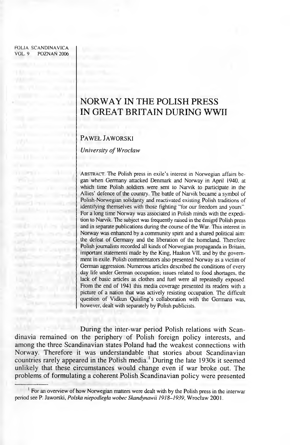 Norway in the Polish Press in Great Britain During Wwii
