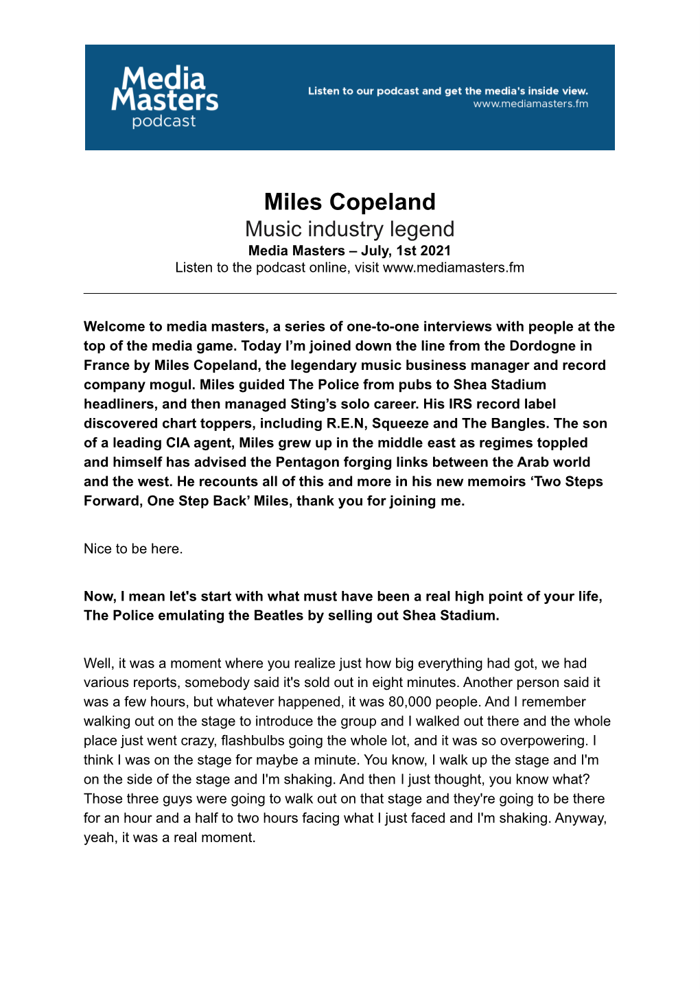 Transcript: Miles Copeland .Docx