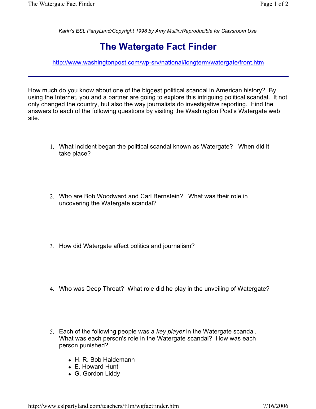 The Watergate Fact Finder Page 1 of 2