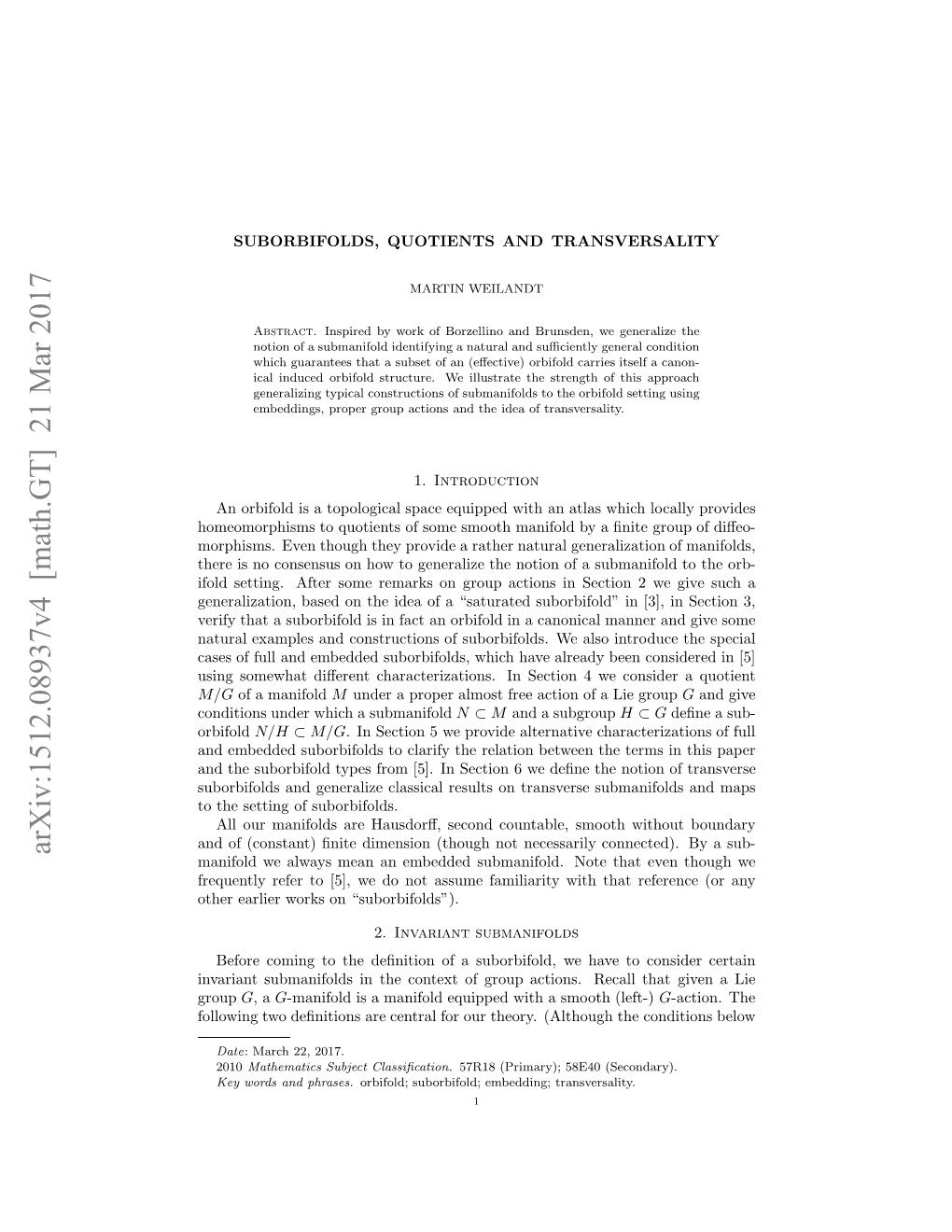 Suborbifolds, Quotients and Transversality 3