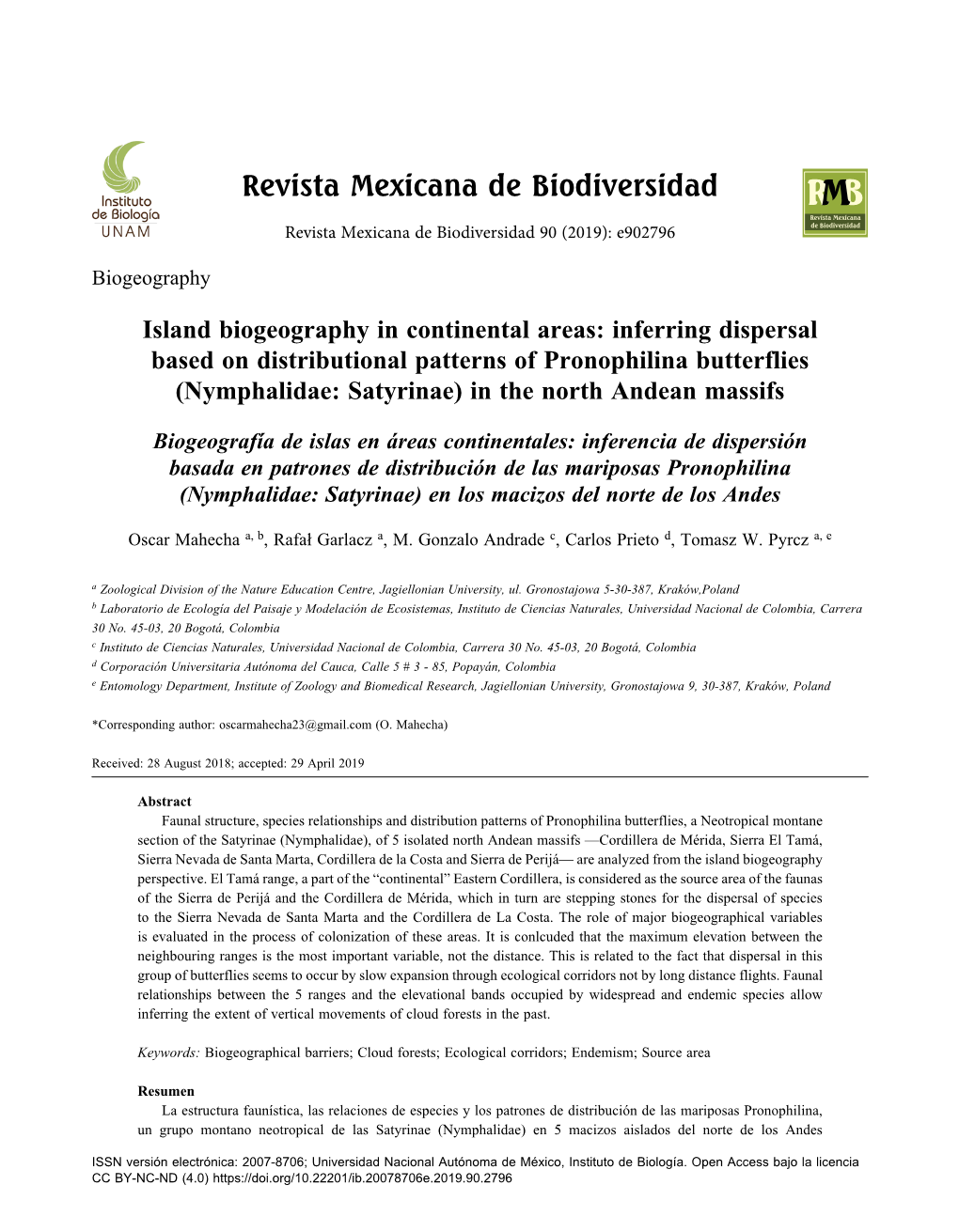 Island Biogeography in Continental Areas: Inferring Dispersal Based On