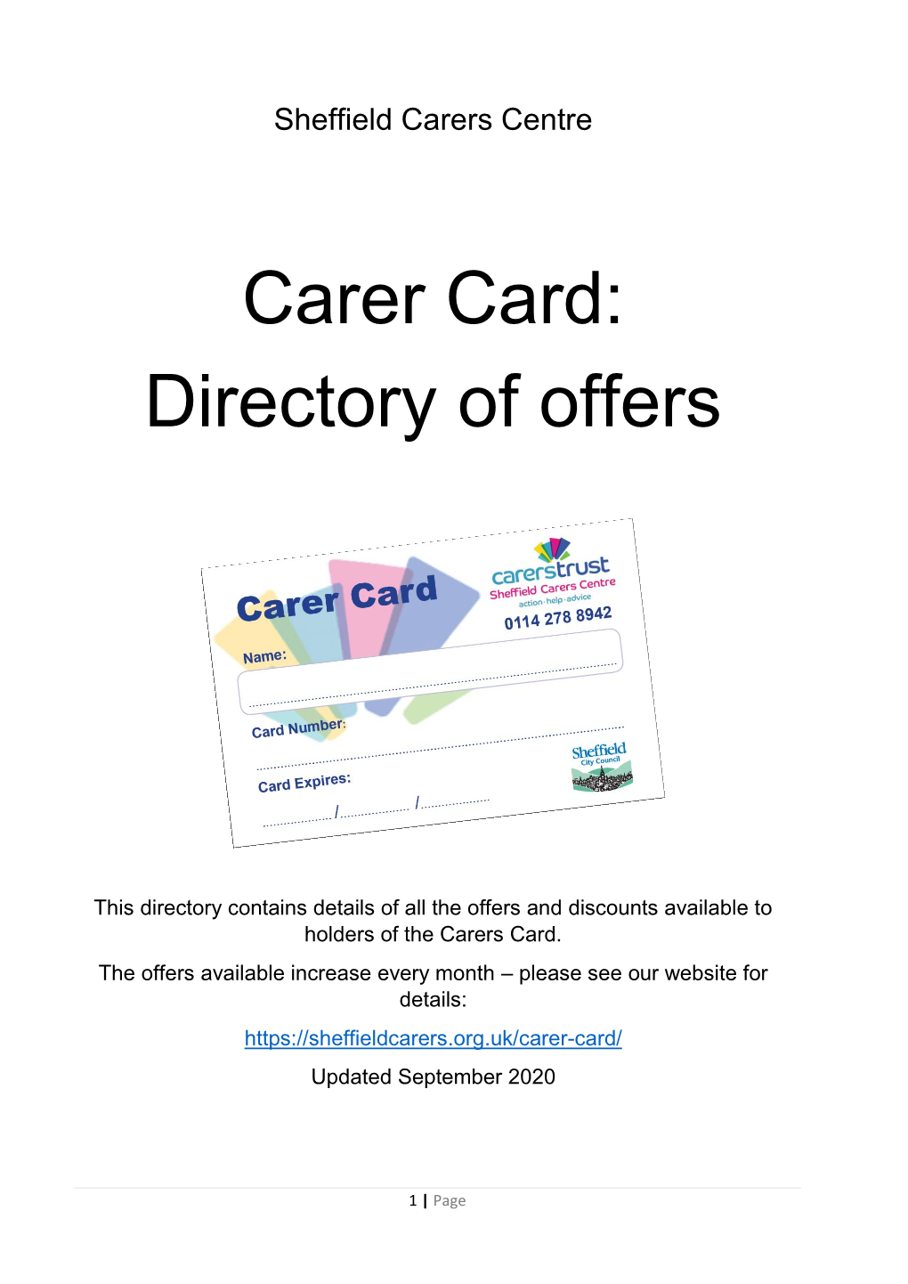 Carer Card: Directory of Offers