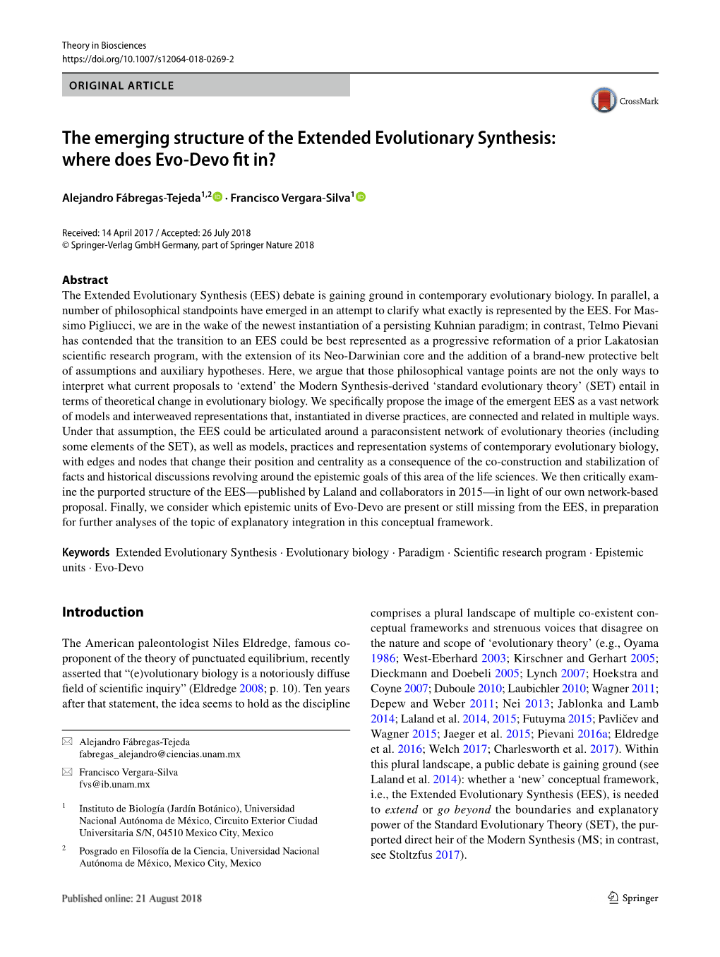 The Emerging Structure of the Extended Evolutionary Synthesis: Where Does Evo‑Devo Ft In?