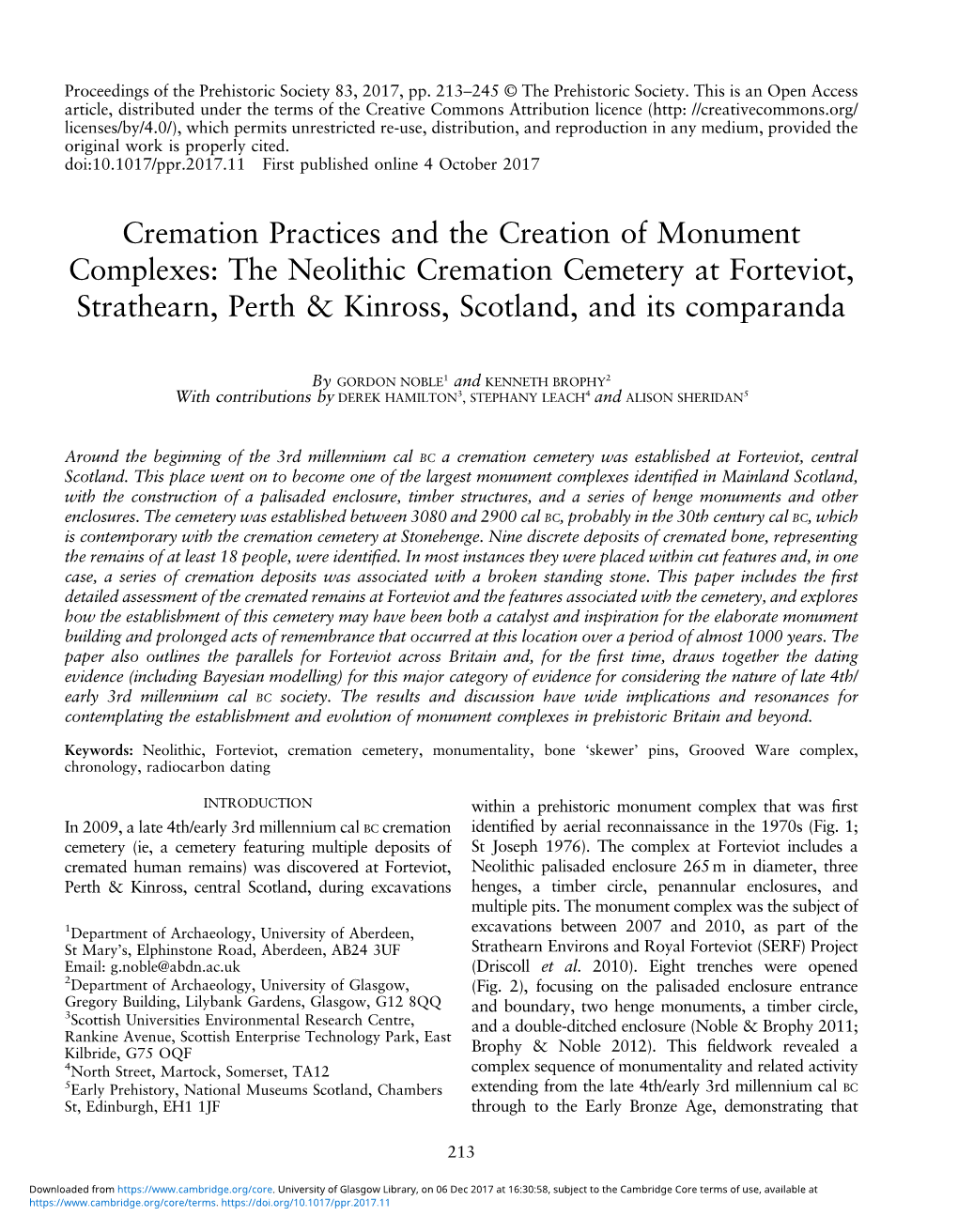 Cremation Practices and the Creation of Monument Complexes: the Neolithic Cremation Cemetery at Forteviot, Strathearn, Perth & Kinross, Scotland, and Its Comparanda
