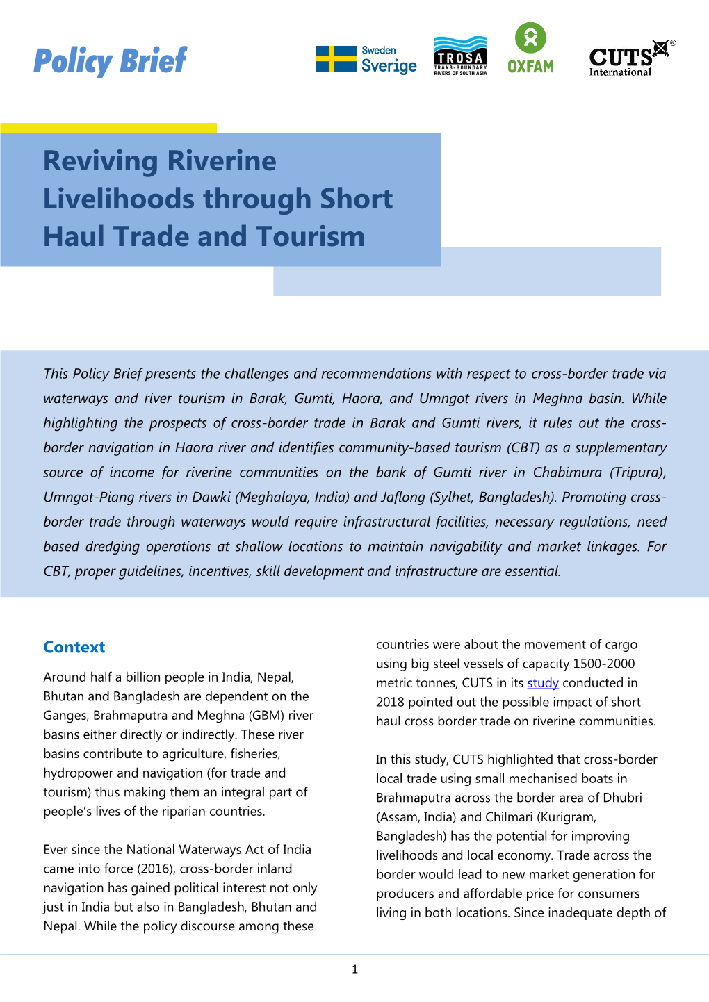 Reviving Riverine Livelihoods Through Short Haul Trade