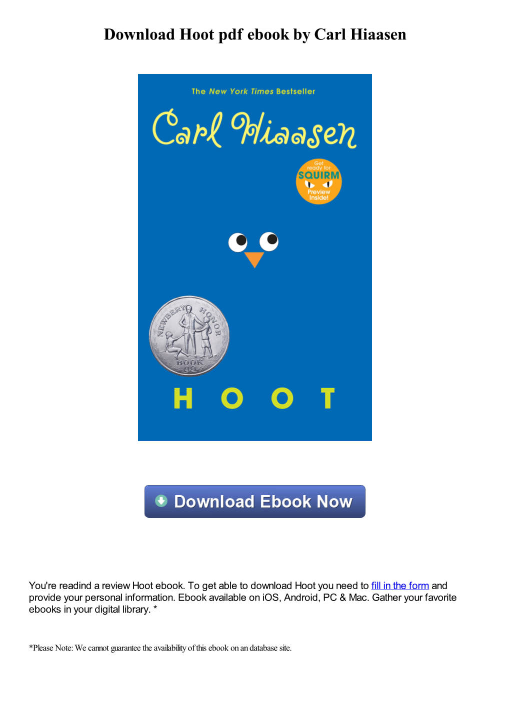 Download Hoot Pdf Ebook by Carl Hiaasen