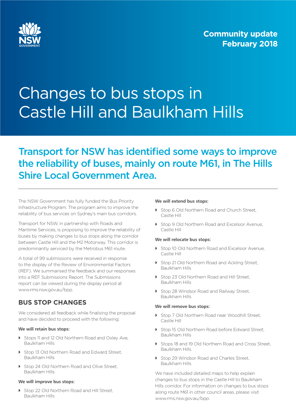 Changes to Bus Stops in Castle Hill and Baulkham Hills