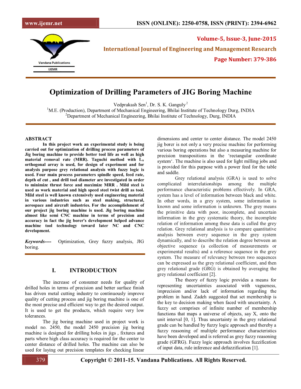 Optimization of Drilling Parameters of JIG Boring Machine