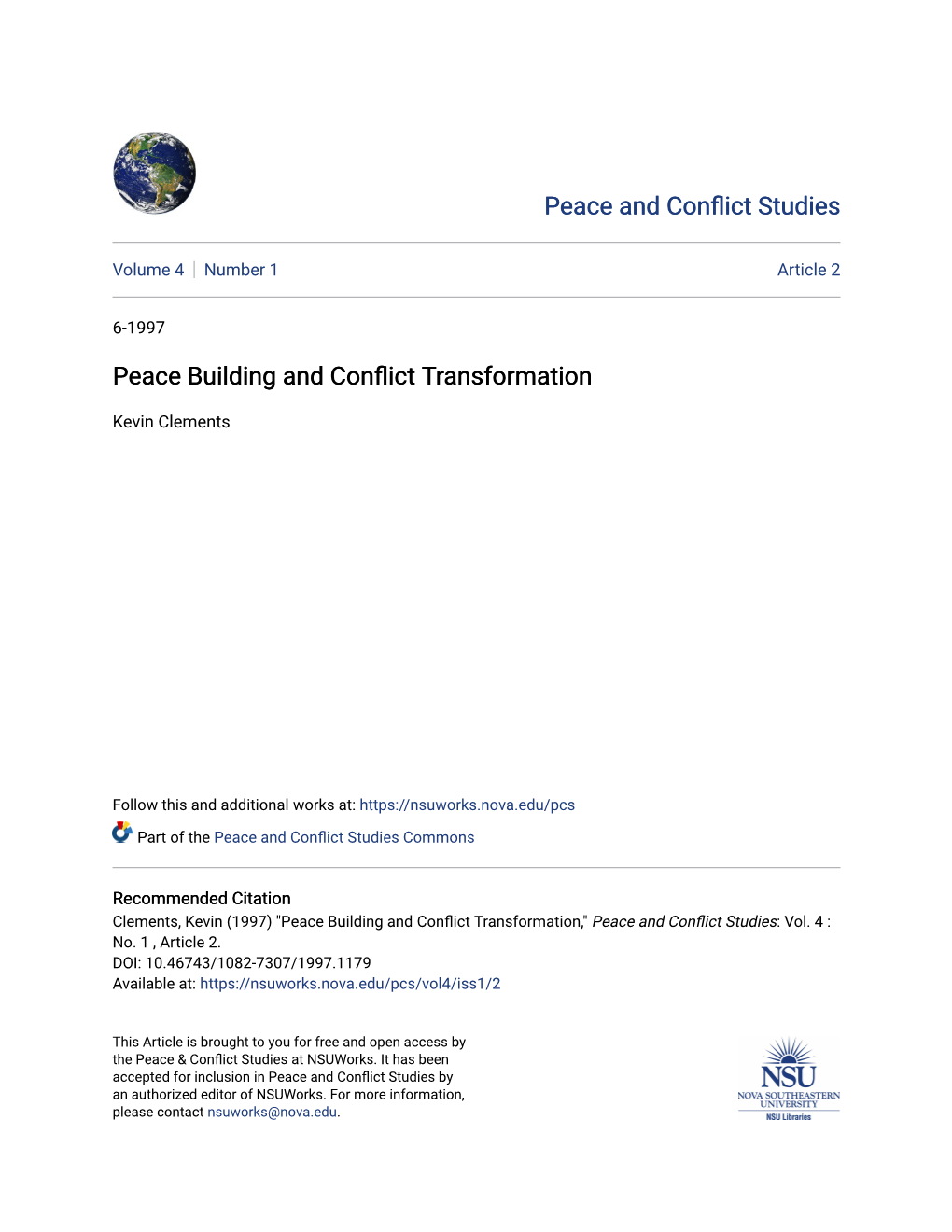 Peace Building and Conflict Transformation