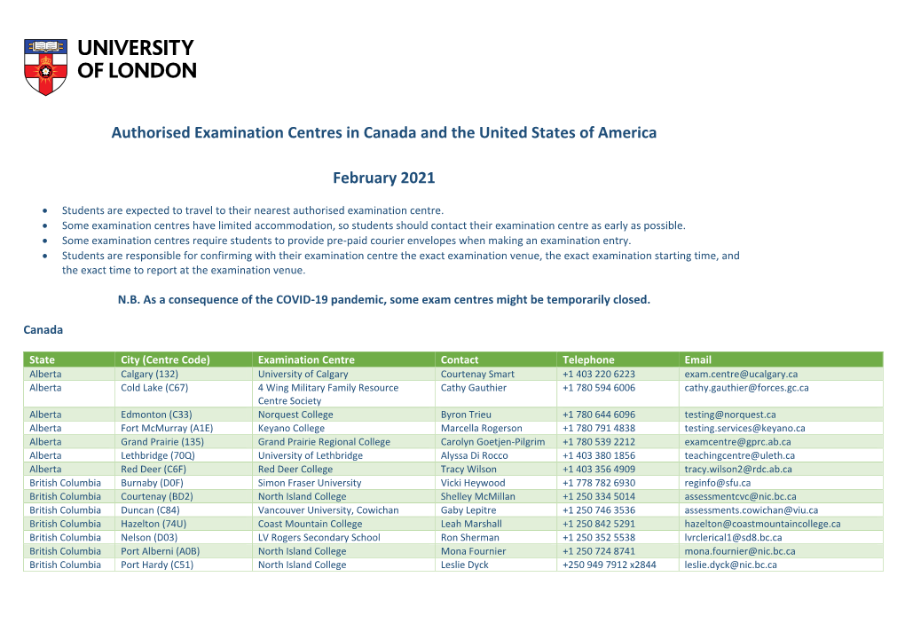 USA & Canada Centres