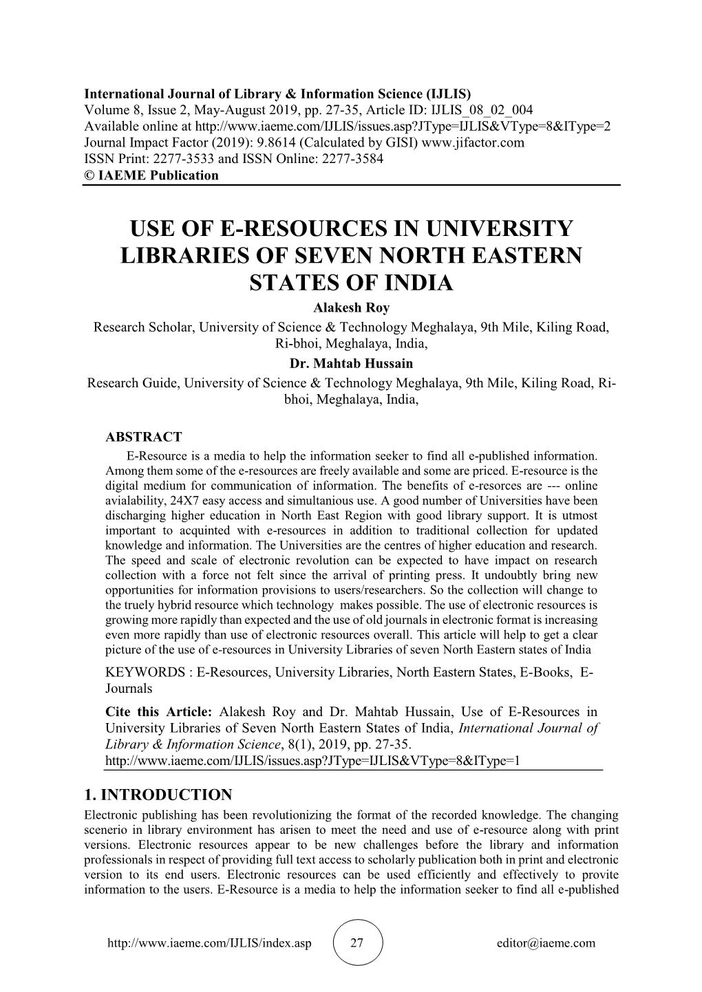 Use of E-Resources in University Libraries Of