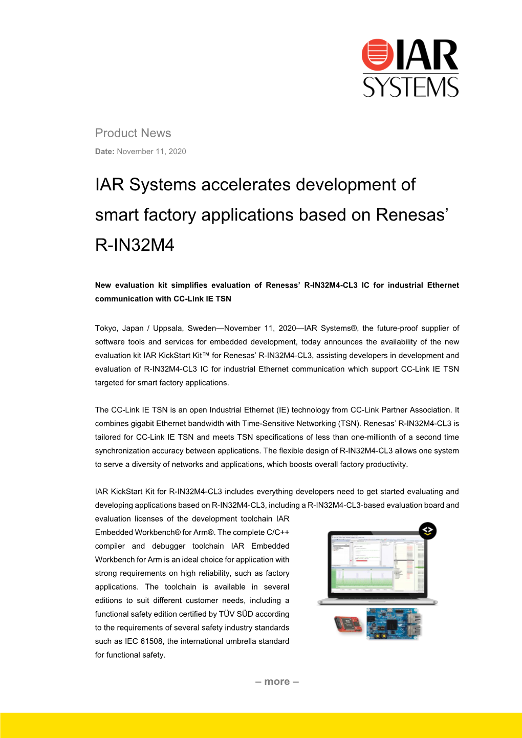 IAR Systems Accelerates Development of Smart Factory Applications Based on Renesas’ R-IN32M4