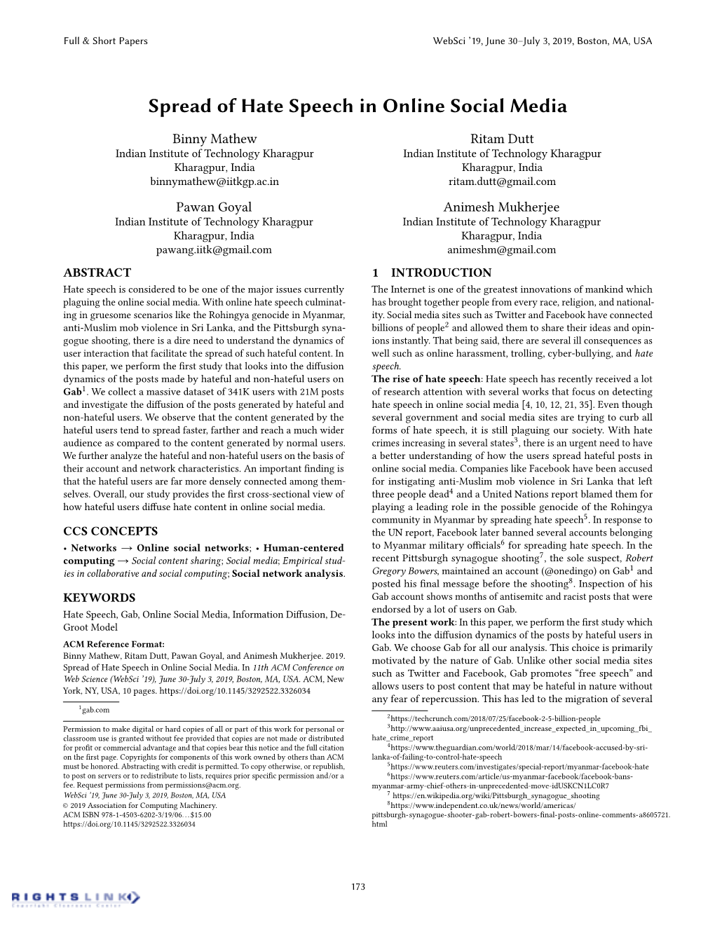 Spread of Hate Speech in Online Social Media