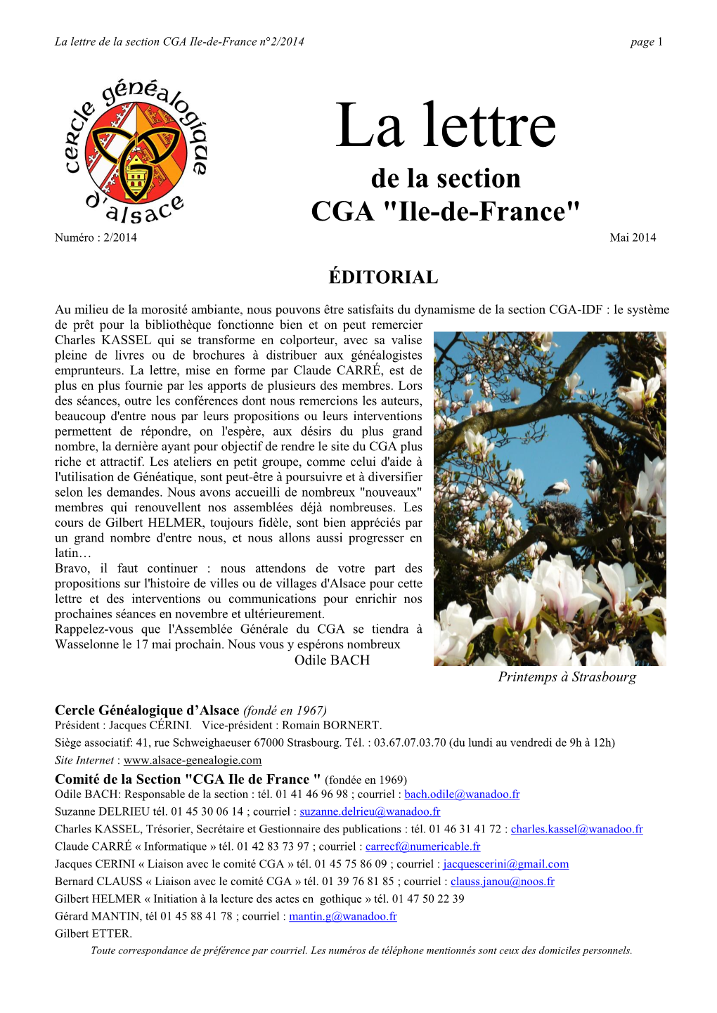 La Lettre De La Section CGA Ile-De-France N°2/2014 Page 1