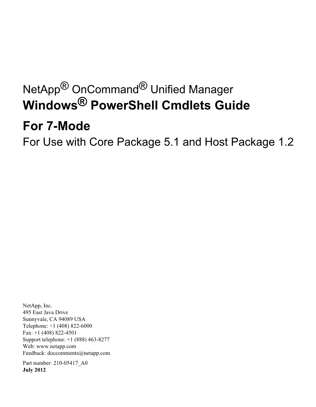 Oncommand Unified Manager Windows Powershell Cmdlets Guide