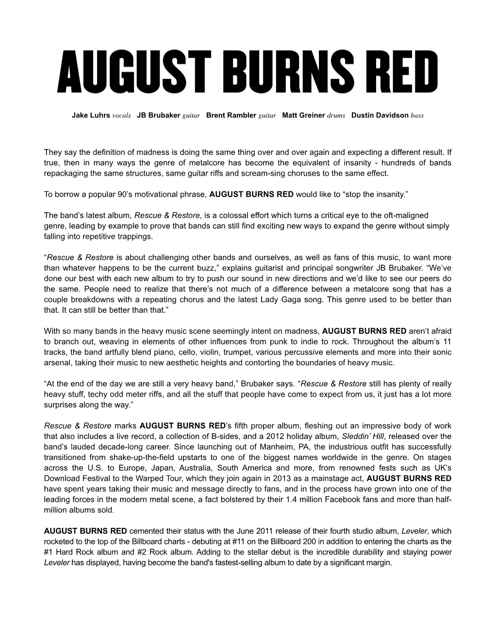 August Burns Red Bio 2013