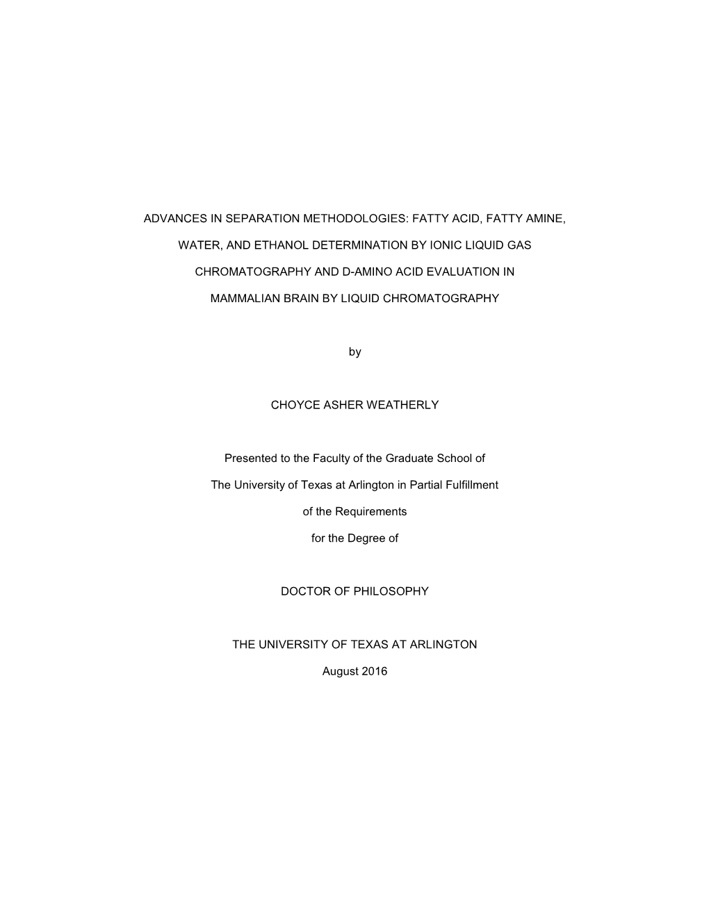 Fatty Acid, Fatty Amine, Water, and Ethanol Determination by Ionic Liquid Gas Chromatog