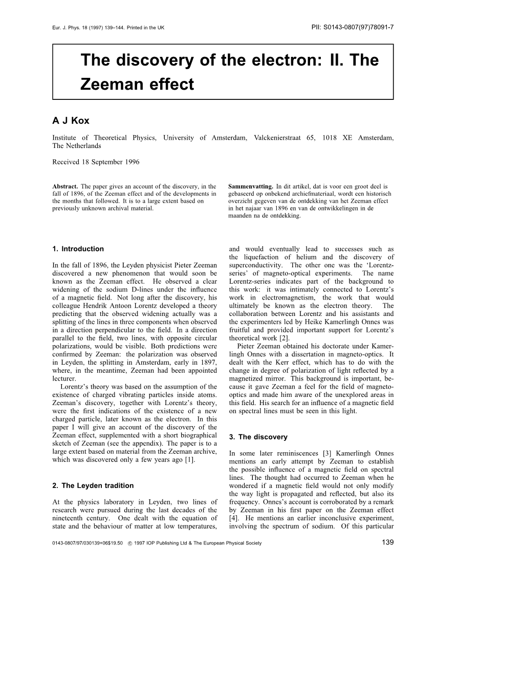 The Discovery of the Electron: II. the Zeeman Effect