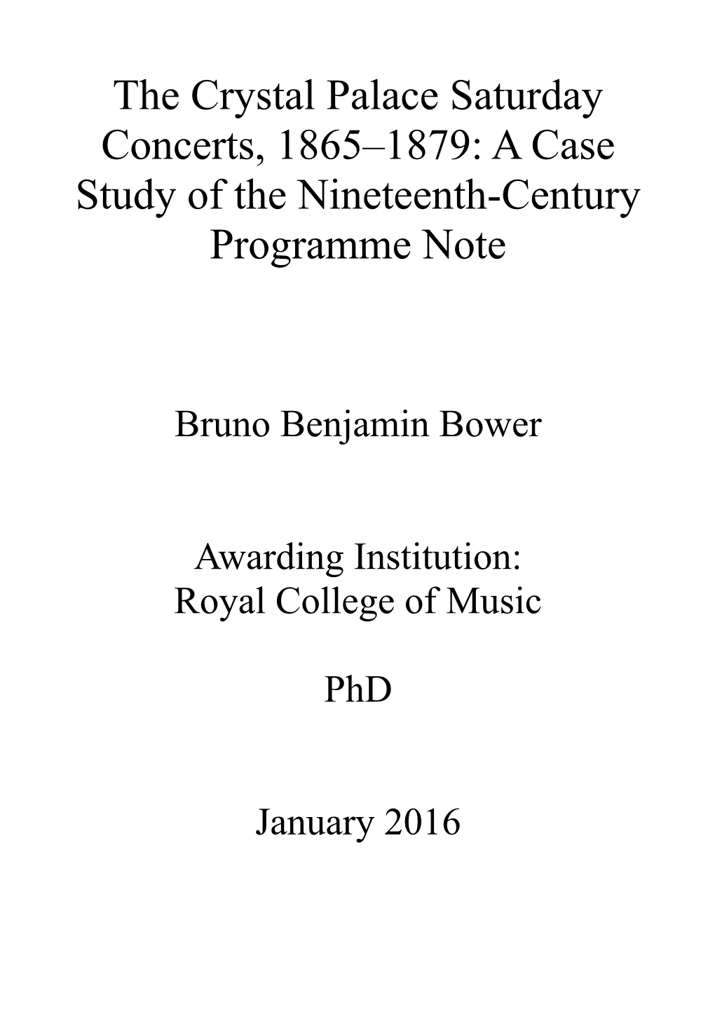 The Crystal Palace Saturday Concerts, 1865–1879: a Case Study of the Nineteenth-Century Programme Note