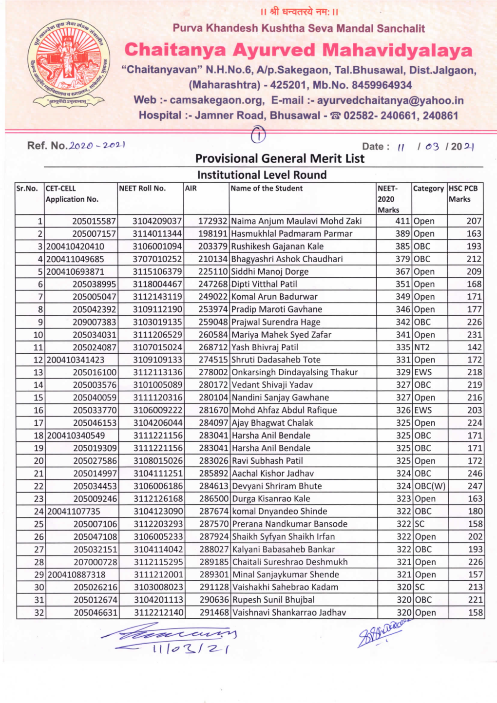 Chaitanya Ayurved Lvlahawid¥Aeaya ``Chaitanyavan" N.H.No.6, A/P.Sakegaon, Tal.Bhusawal, Dist.Jalgaon