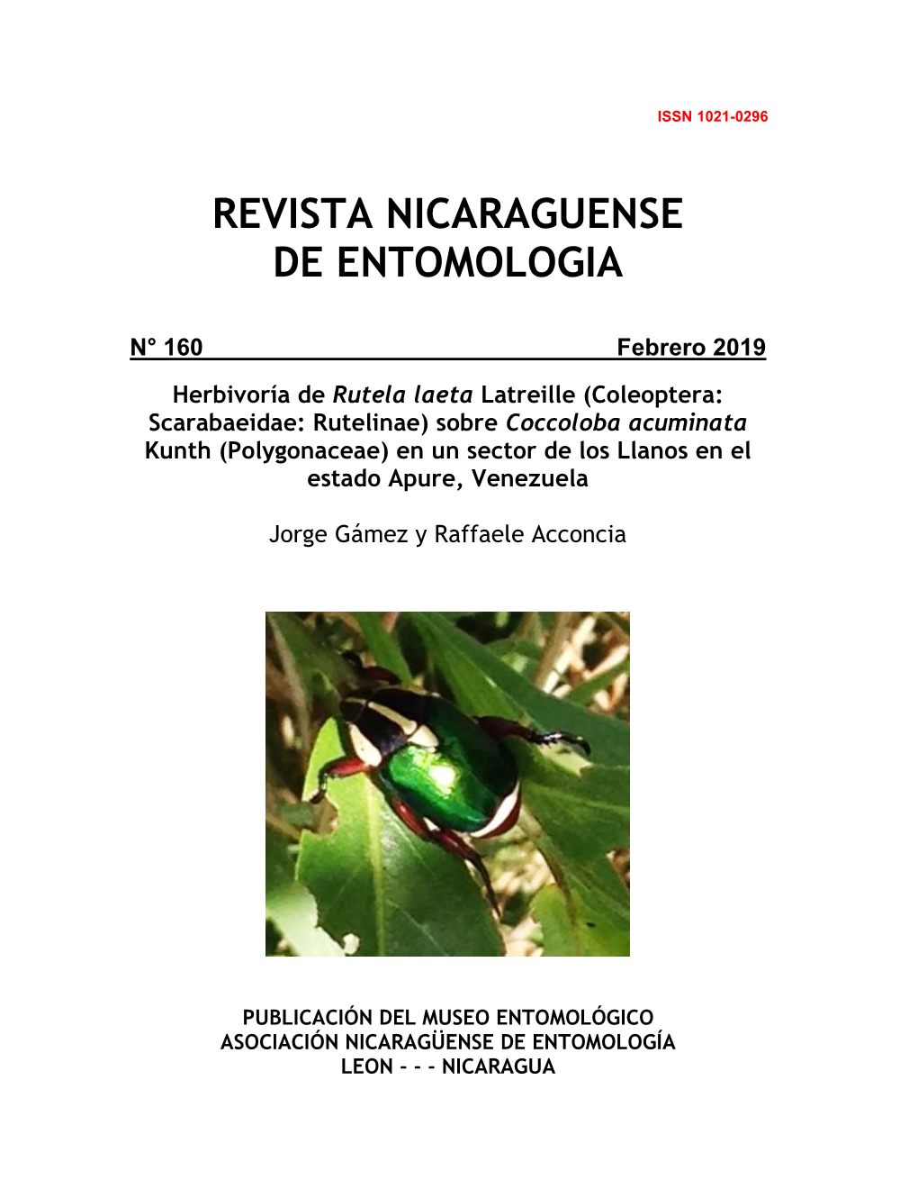 Herbivoría De Rutela Laeta Latreille (Coleoptera: Scarabaeidae
